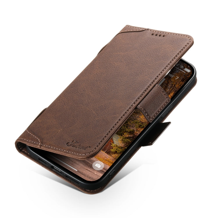 For iPhone 15 SUTENI J07 Multifunctional Horizontal Flip Magsafe Leather Phone Case(Brown)