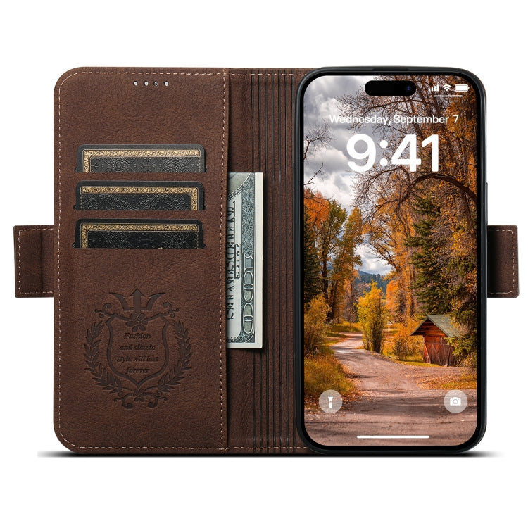 For iPhone 15 Plus SUTENI J07 Multifunctional Horizontal Flip Magsafe Leather Phone Case(Brown)