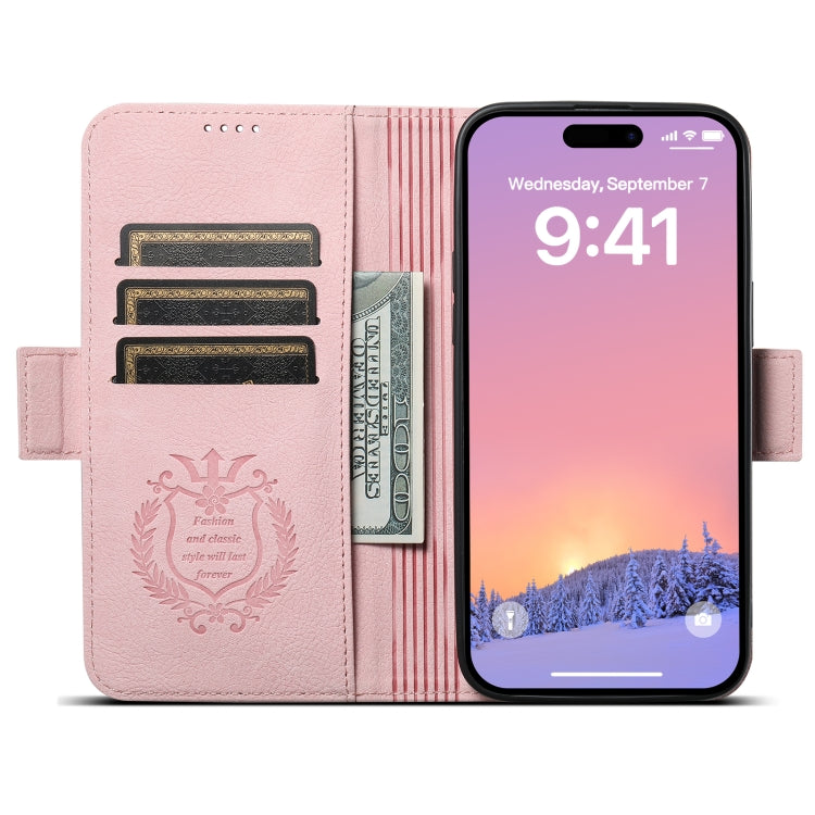 For iPhone 15 Plus SUTENI J07 Multifunctional Horizontal Flip Magsafe Leather Phone Case(Pink)