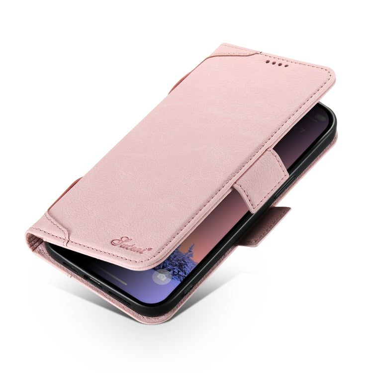 For iPhone 15 Plus SUTENI J07 Multifunctional Horizontal Flip Magsafe Leather Phone Case(Pink)