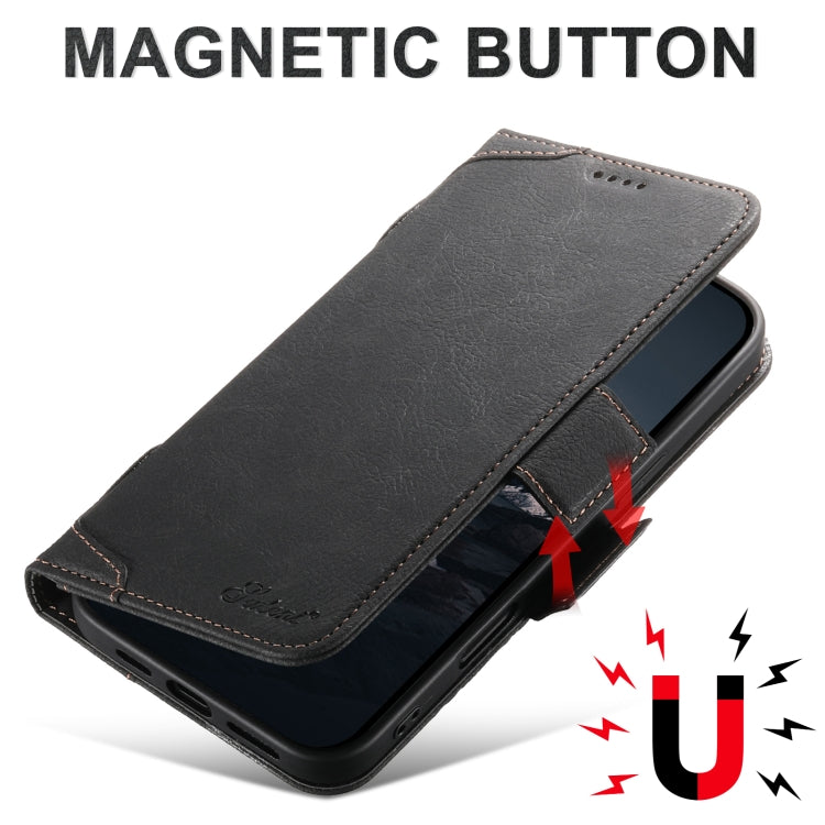 For iPhone 16 SUTENI J07 Multifunctional Horizontal Flip Magsafe Leather Phone Case(Black)