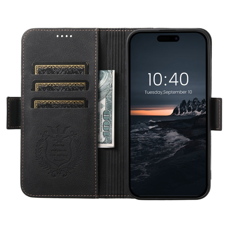 For iPhone 16 SUTENI J07 Multifunctional Horizontal Flip Magsafe Leather Phone Case(Black)