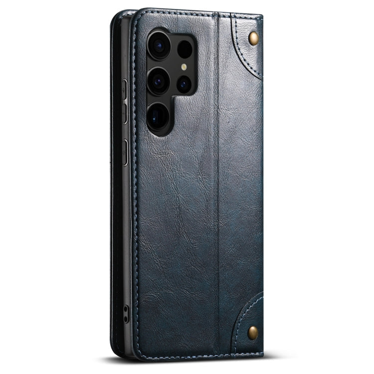 For Samsung Galaxy S23 Ultra 5G Suteni Baroque Calf Texture Buckle Wallet Leather Phone Case(Blue)
