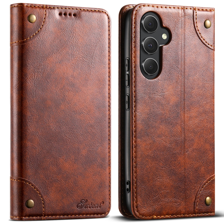 For Samsung Galaxy S23+ 5G Suteni Baroque Calf Texture Buckle Wallet Leather Phone Case(Khaki)