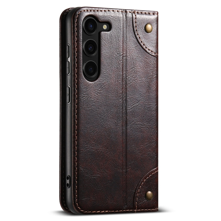 For Samsung Galaxy S23 5G Suteni Baroque Calf Texture Buckle Wallet Leather Phone Case(Brown)