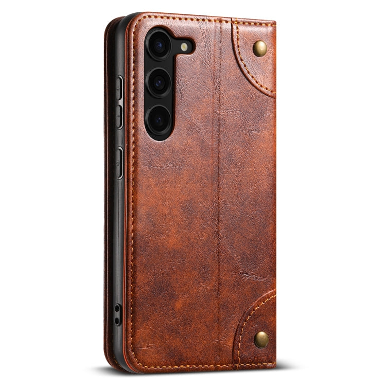 For Samsung Galaxy S23 5G Suteni Baroque Calf Texture Buckle Wallet Leather Phone Case(Khaki)