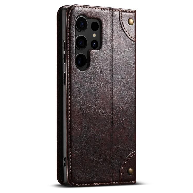 For Samsung Galaxy S22 Ultra 5G Suteni Baroque Calf Texture Buckle Wallet Leather Phone Case(Brown)