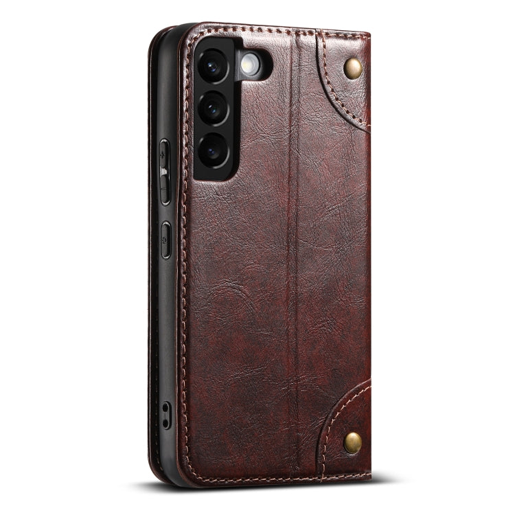 For Samsung Galaxy S22+ 5G Suteni Baroque Calf Texture Buckle Wallet Leather Phone Case(Brown)