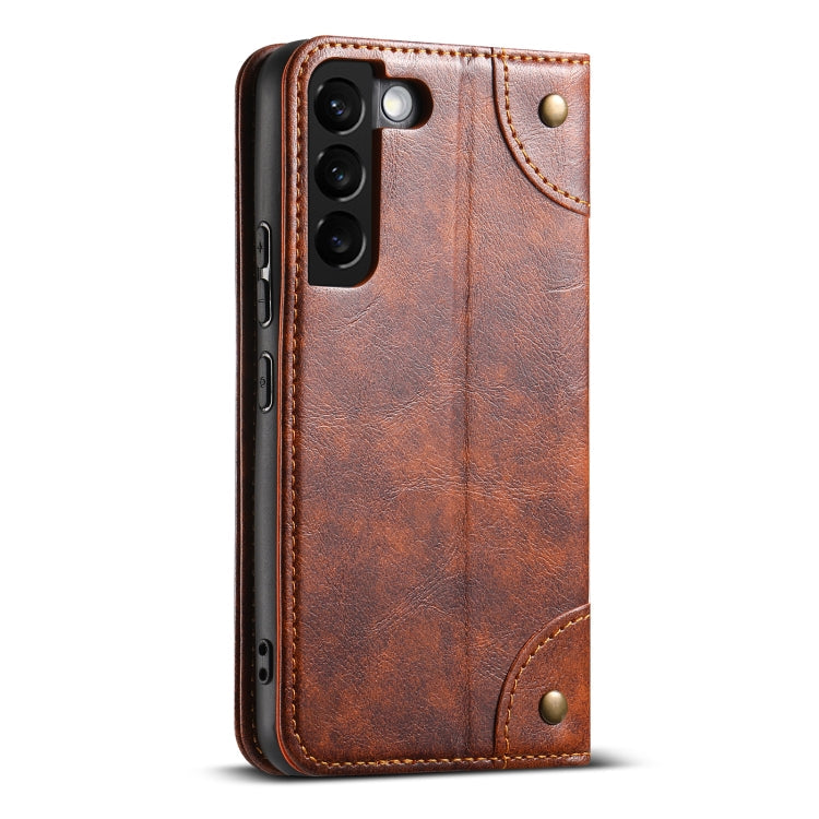 For Samsung Galaxy S22 5G Suteni Baroque Calf Texture Buckle Wallet Leather Phone Case(Khaki)