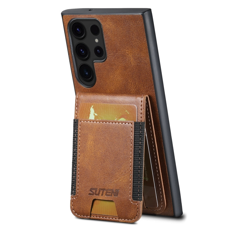For Samsung Galaxy S23 Ultra 5G Suteni H03 Oil Wax Leather Wallet Stand Back Phone Case(Brown)
