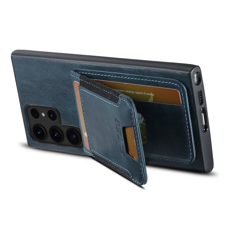 For Samsung Galaxy S23 Ultra 5G Suteni H03 Oil Wax Leather Wallet Stand Back Phone Case(Blue)