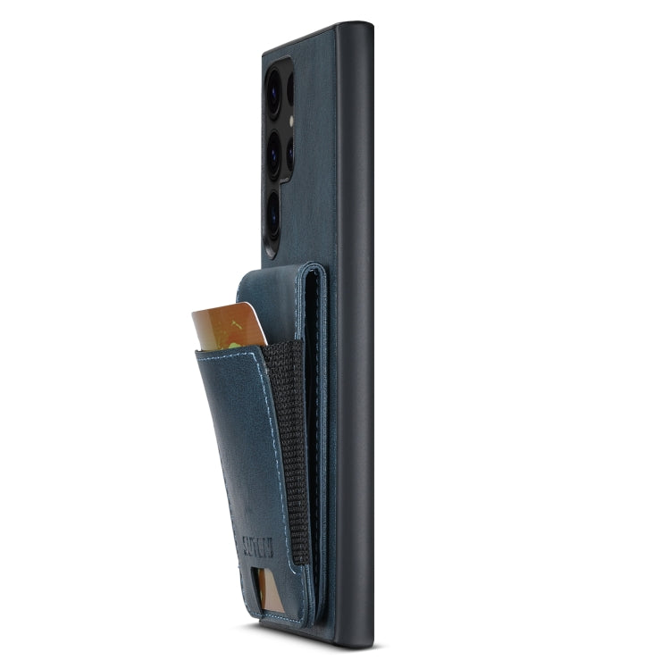 For Samsung Galaxy S23 Ultra 5G Suteni H03 Oil Wax Leather Wallet Stand Back Phone Case(Blue)