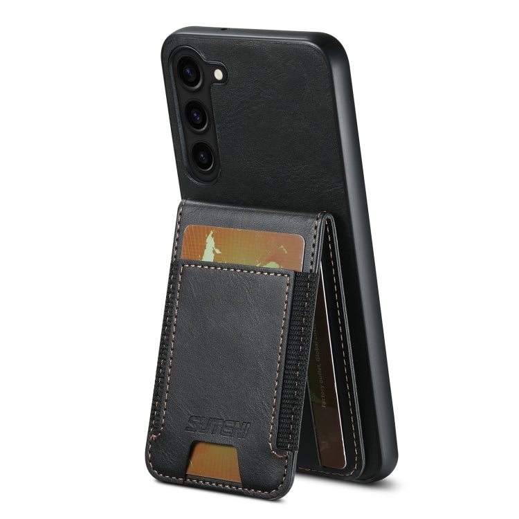 For Samsung Galaxy S22+ 5G Suteni H03 Oil Wax Leather Wallet Stand Back Phone Case(Black)