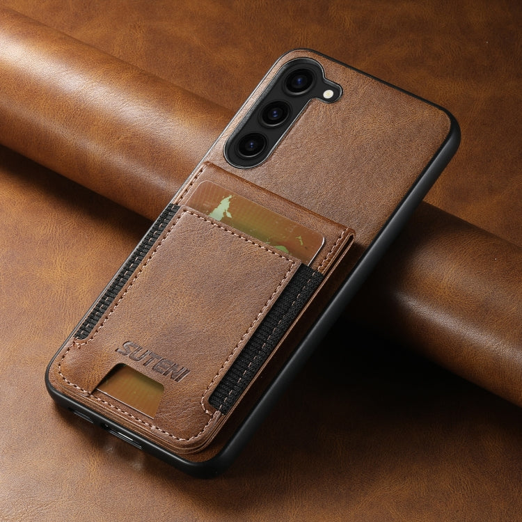 For Samsung Galaxy S22+ 5G Suteni H03 Oil Wax Leather Wallet Stand Back Phone Case(Brown)