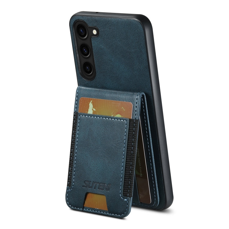 For Samsung Galaxy S22+ 5G Suteni H03 Oil Wax Leather Wallet Stand Back Phone Case(Blue)