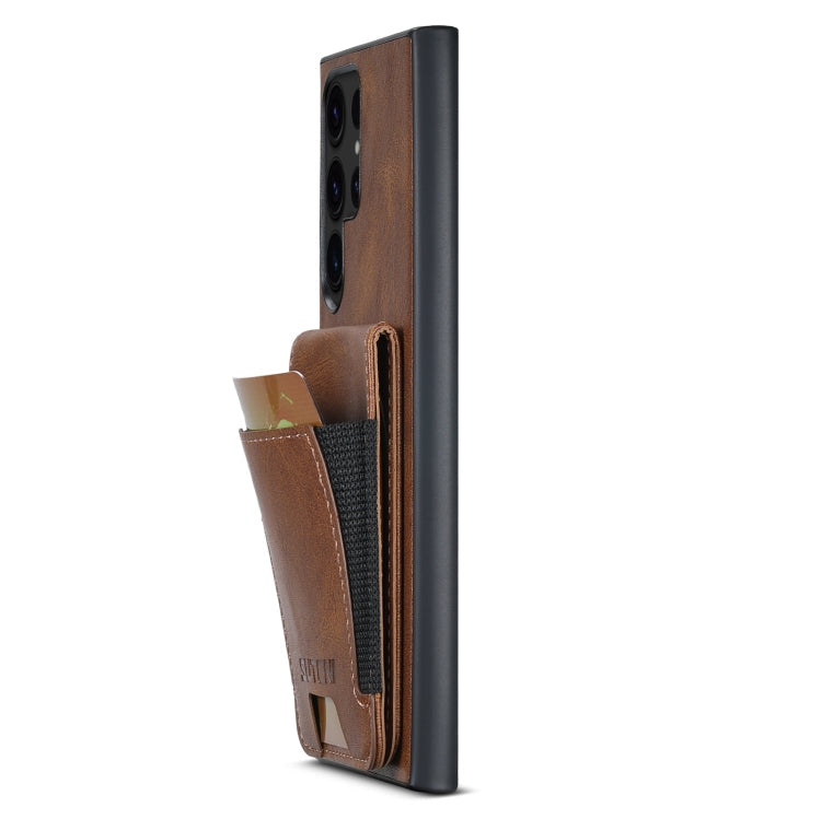 For Samsung Galaxy S22 Ultra 5G Suteni H03 Oil Wax Leather Wallet Stand Back Phone Case(Brown)