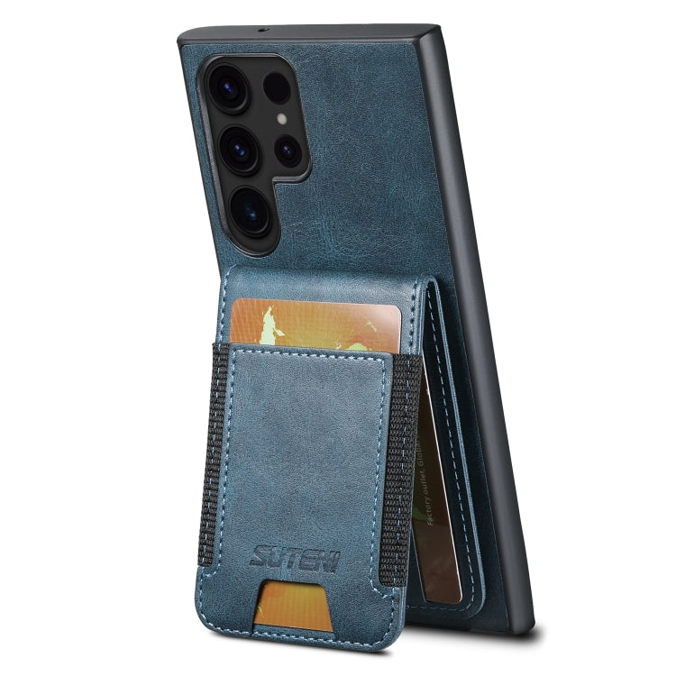 For Samsung Galaxy S22 Ultra 5G Suteni H03 Oil Wax Leather Wallet Stand Back Phone Case(Blue)