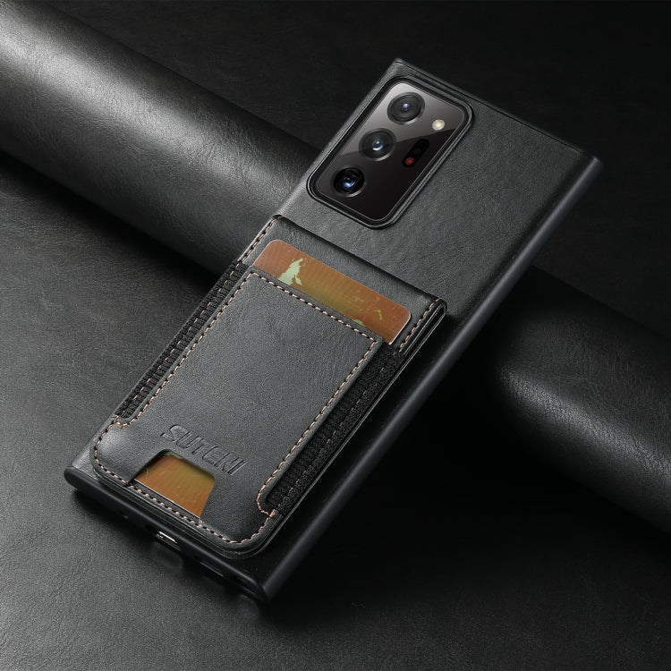For Samsung Galaxy Note20 Ultra 5G Suteni H03 Oil Wax Leather Wallet Stand Back Phone Case(Black)