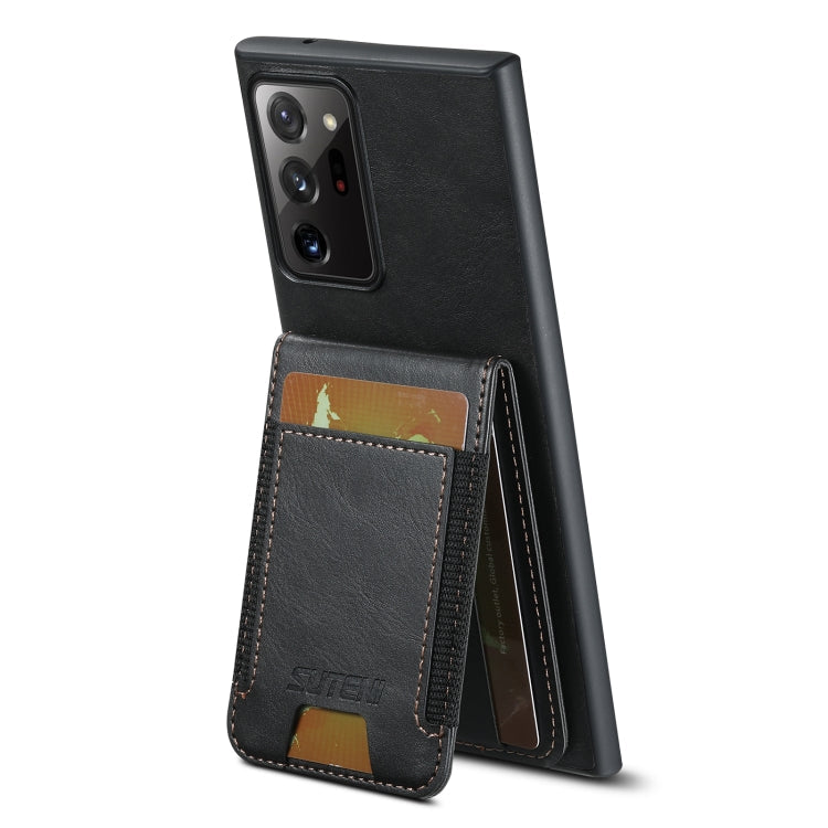 For Samsung Galaxy Note20 Ultra 5G Suteni H03 Oil Wax Leather Wallet Stand Back Phone Case(Black)