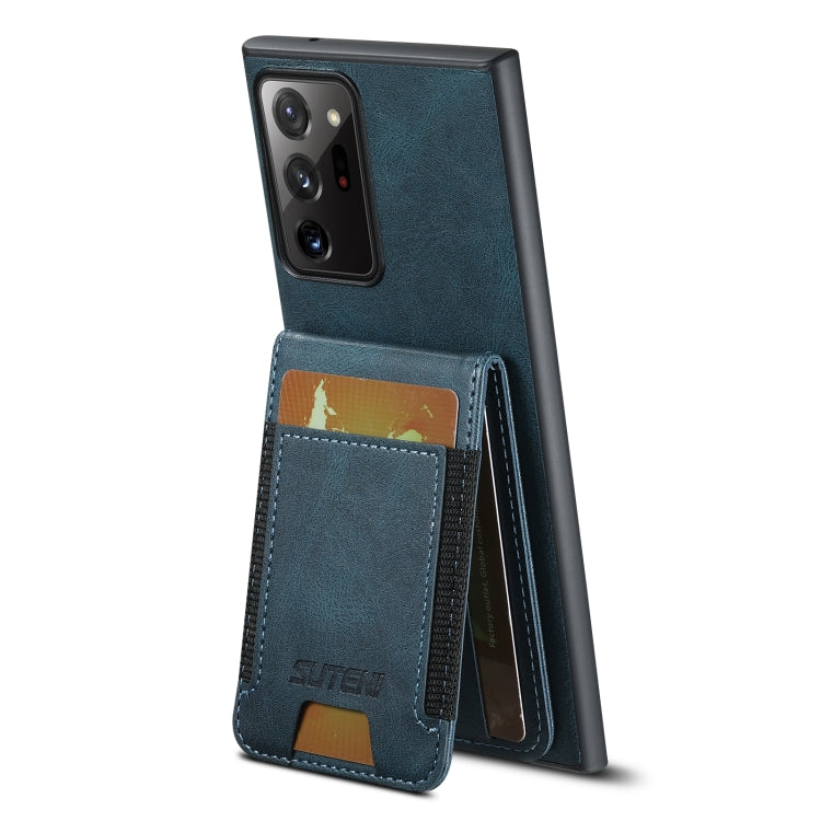 For Samsung Galaxy Note20 Ultra 5G Suteni H03 Oil Wax Leather Wallet Stand Back Phone Case(Blue)
