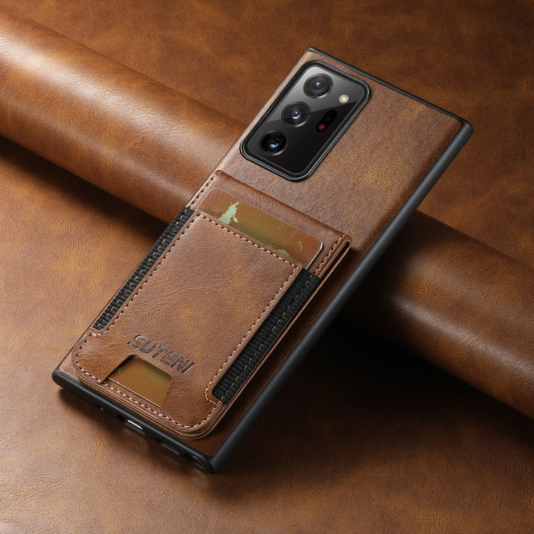 For Samsung Galaxy Note20 5G Suteni H03 Oil Wax Leather Wallet Stand Back Phone Case(Brown)