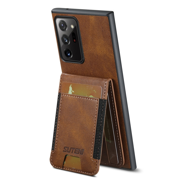 For Samsung Galaxy Note20 5G Suteni H03 Oil Wax Leather Wallet Stand Back Phone Case(Brown)