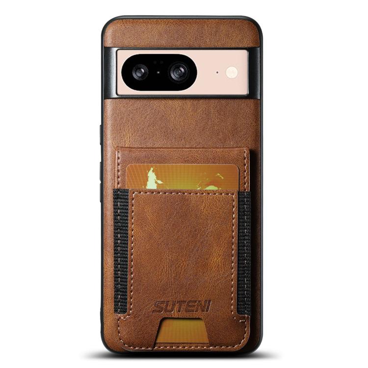 For Google Pixel 8 Suteni H03 Oil Wax Leather Wallet Stand Back Phone Case(Brown)