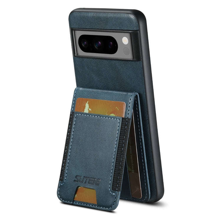 For Google Pixel 7a Suteni H03 Oil Wax Leather Wallet Stand Back Phone Case(Blue)
