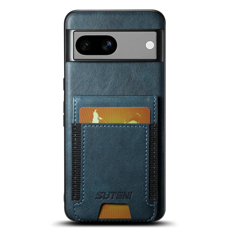 For Google Pixel 7a Suteni H03 Oil Wax Leather Wallet Stand Back Phone Case(Blue)
