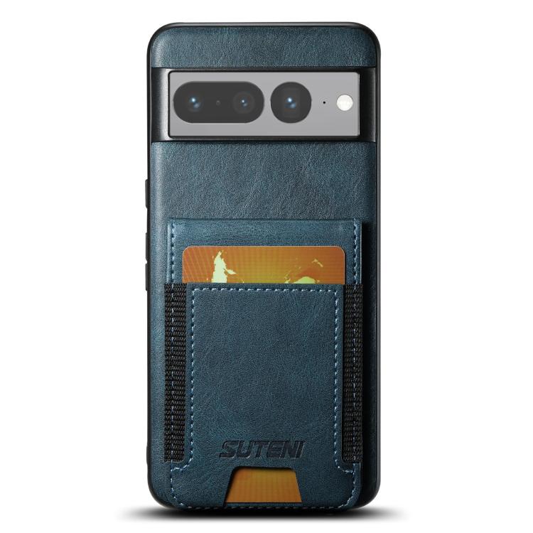 For Google Pixel 7 Pro Suteni H03 Oil Wax Leather Wallet Stand Back Phone Case(Blue)