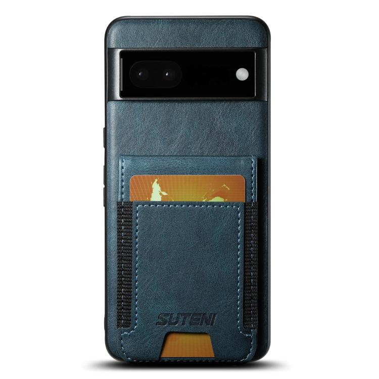 For Google Pixel 6a Suteni H03 Oil Wax Leather Wallet Stand Back Phone Case(Blue)