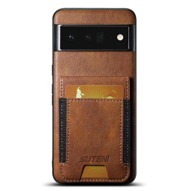 For Google Pixel 6 Pro Suteni H03 Oil Wax Leather Wallet Stand Back Phone Case(Brown)