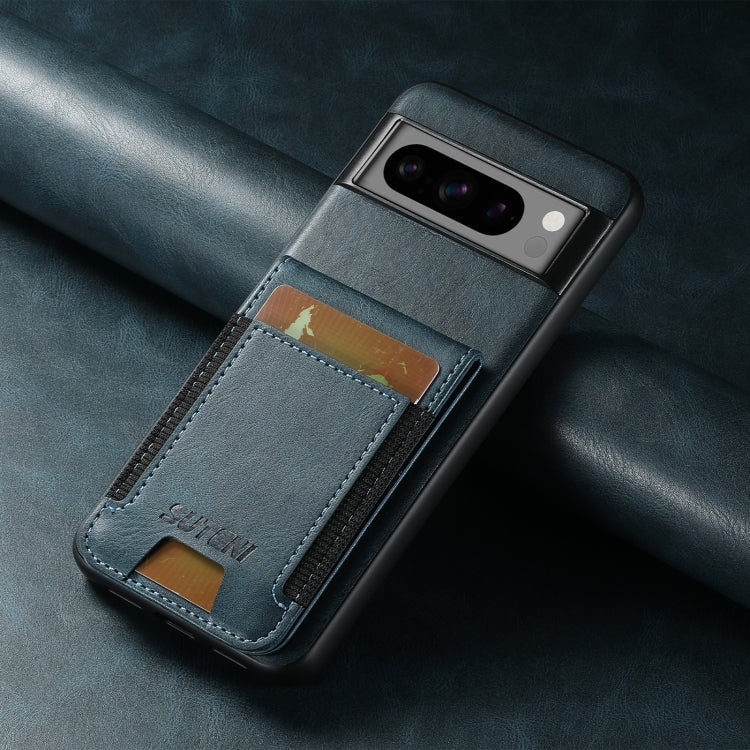 For Google Pixel 6 Pro Suteni H03 Oil Wax Leather Wallet Stand Back Phone Case(Blue)