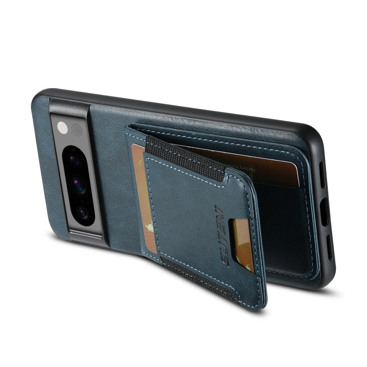 For Google Pixel 6 Pro Suteni H03 Oil Wax Leather Wallet Stand Back Phone Case(Blue)