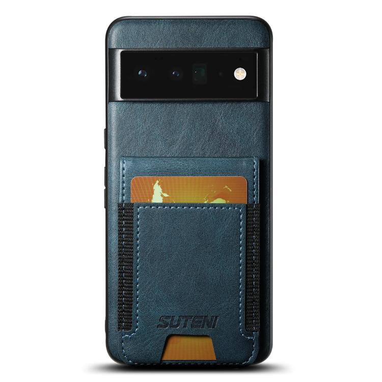 For Google Pixel 6 Pro Suteni H03 Oil Wax Leather Wallet Stand Back Phone Case(Blue)