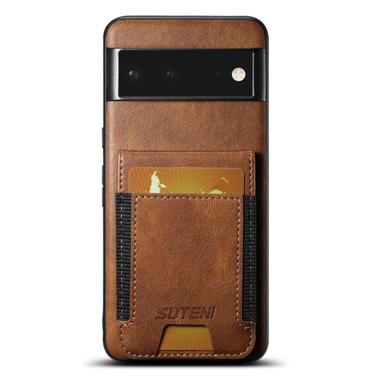 For Google Pixel 6 Suteni H03 Oil Wax Leather Wallet Stand Back Phone Case(Brown)