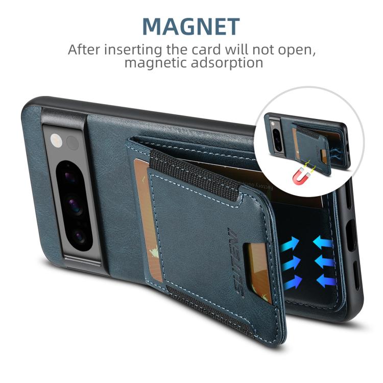 For Google Pixel 9 Pro Suteni H03 Oil Wax Leather Wallet Stand Back Phone Case(Blue)