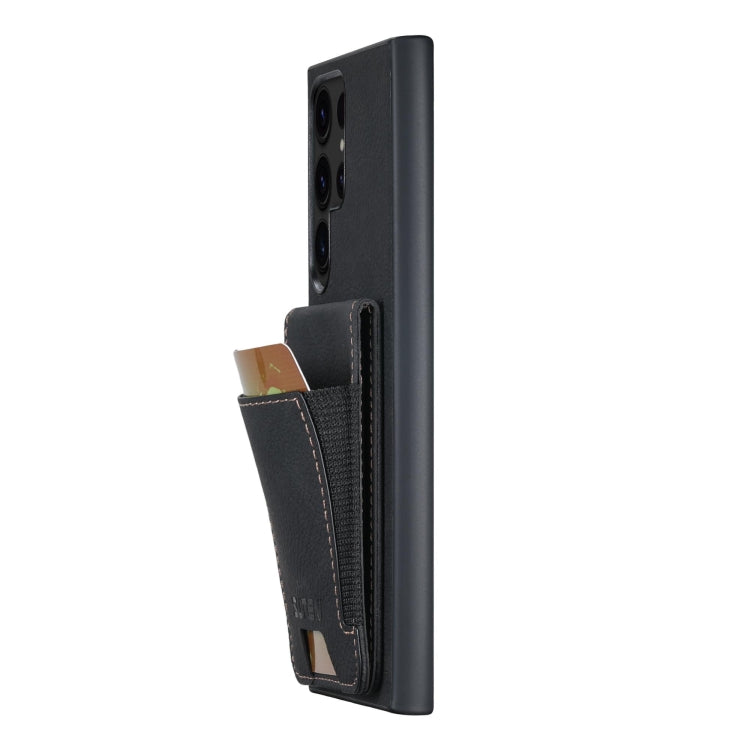 For Samsuny Galaxy S23 Ultra 5G Suteni H03 Litchi Leather Card Bag Stand Back Phone Case(Black)