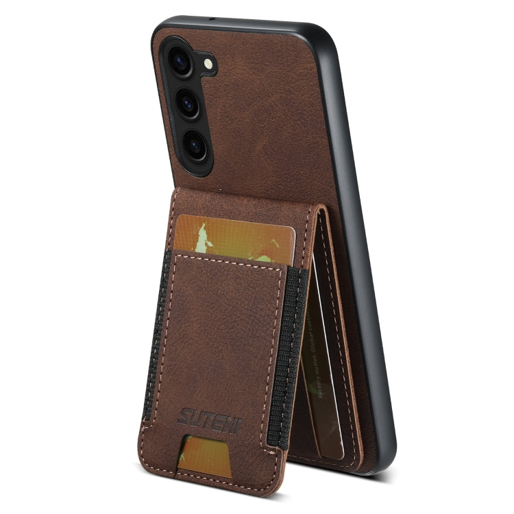 For Samsuny Galaxy S23+ 5G Suteni H03 Litchi Leather Card Bag Stand Back Phone Case(Brown)