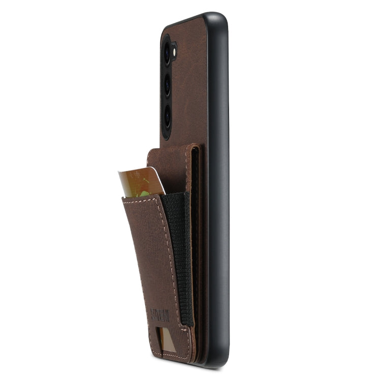 For Samsuny Galaxy S23+ 5G Suteni H03 Litchi Leather Card Bag Stand Back Phone Case(Brown)