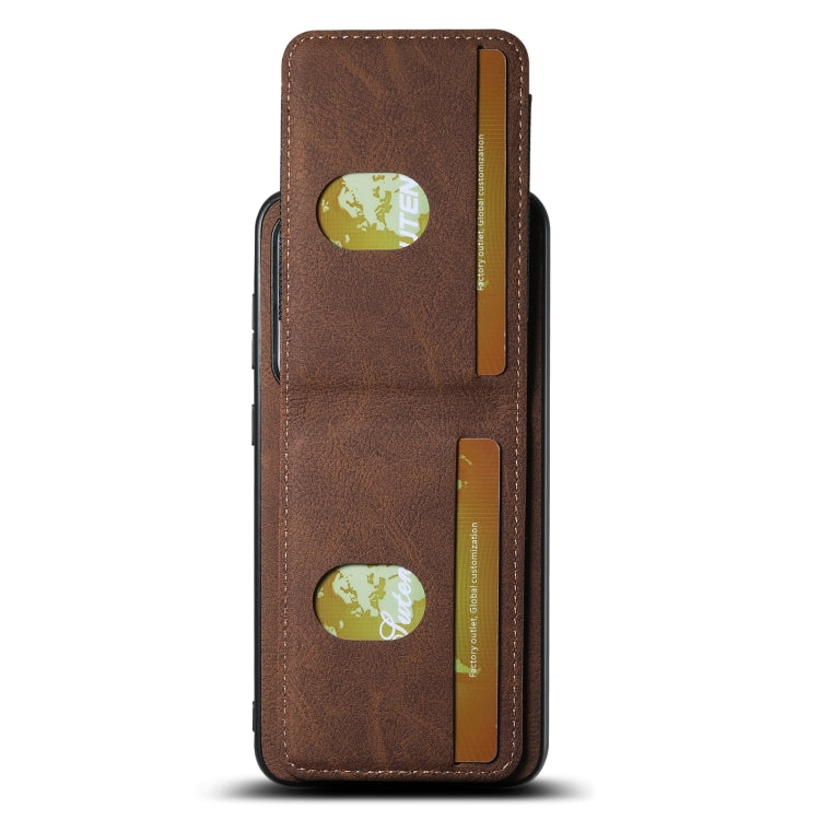 For Samsuny Galaxy S23+ 5G Suteni H03 Litchi Leather Card Bag Stand Back Phone Case(Brown)
