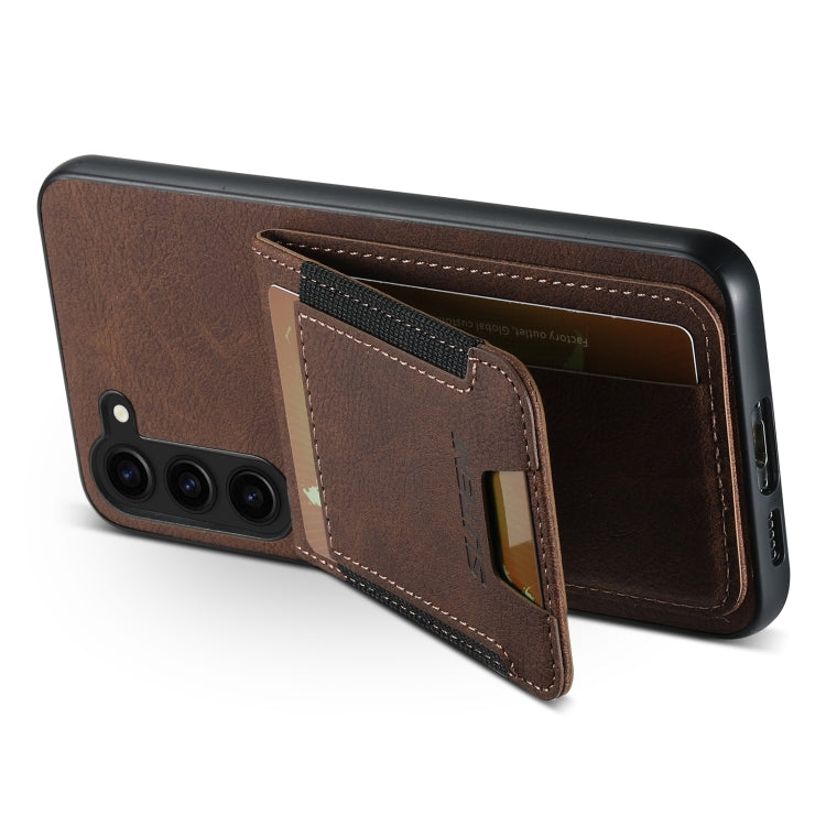 For Samsuny Galaxy S23+ 5G Suteni H03 Litchi Leather Card Bag Stand Back Phone Case(Brown)