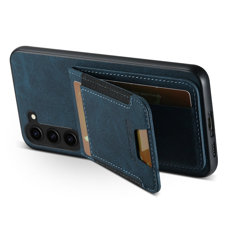 For Samsuny Galaxy S23+ 5G Suteni H03 Litchi Leather Card Bag Stand Back Phone Case(Blue)