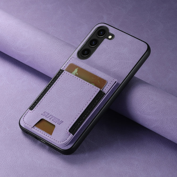 For Samsuny Galaxy S23+ 5G Suteni H03 Litchi Leather Card Bag Stand Back Phone Case(Purple)