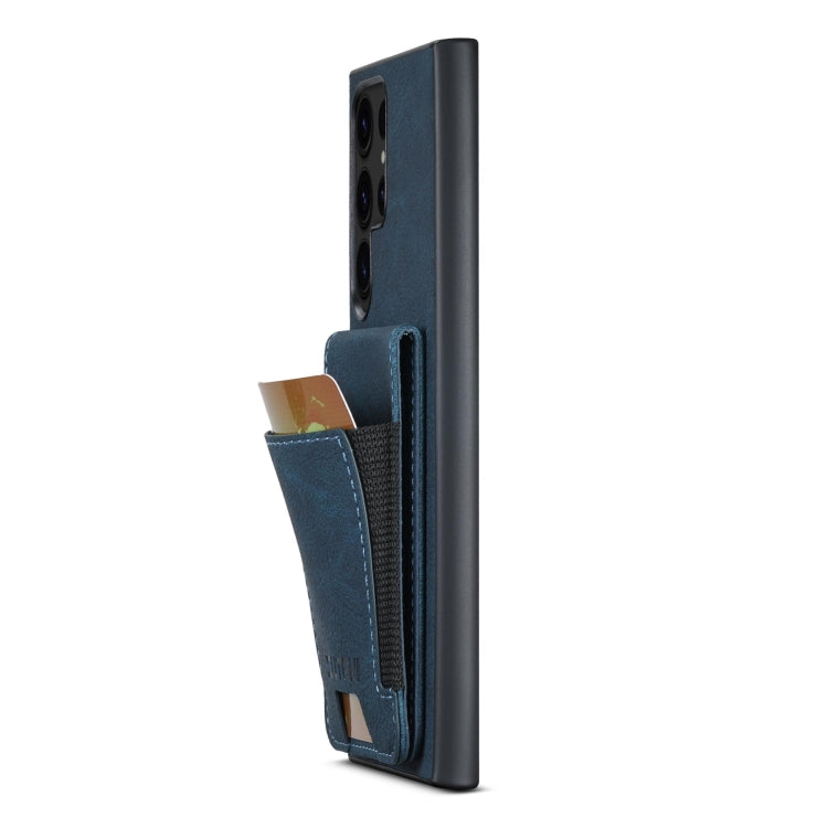 For Samsuny Galaxy S22 Ultra 5G Suteni H03 Litchi Leather Card Bag Stand Back Phone Case(Blue)