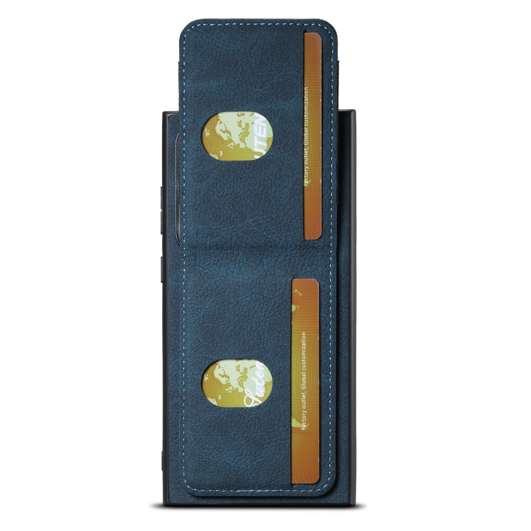 For Samsuny Galaxy S22 Ultra 5G Suteni H03 Litchi Leather Card Bag Stand Back Phone Case(Blue)