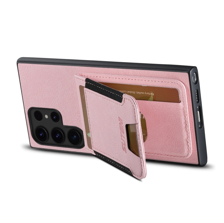 For Samsuny Galaxy S22 Ultra 5G Suteni H03 Litchi Leather Card Bag Stand Back Phone Case(Pink)