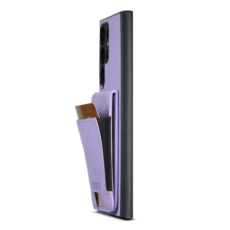 For Samsuny Galaxy S22 Ultra 5G Suteni H03 Litchi Leather Card Bag Stand Back Phone Case(Purple)