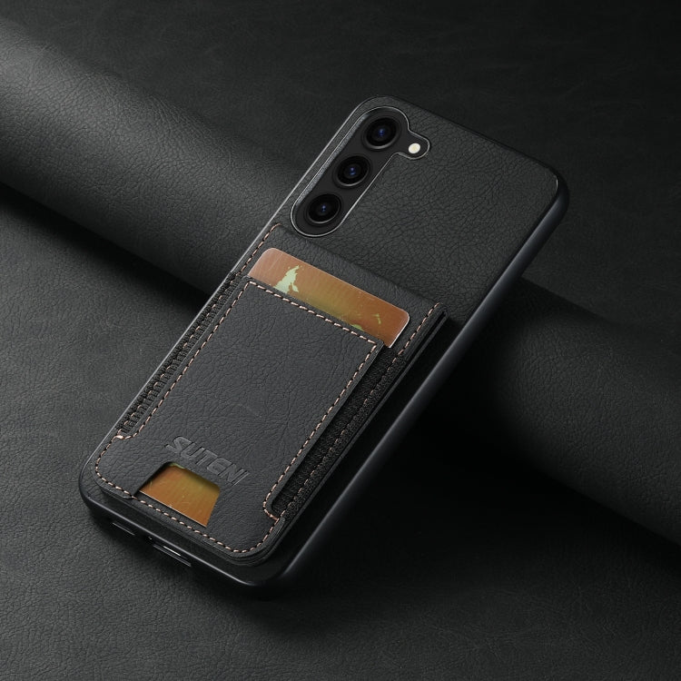For Samsuny Galaxy S22+ 5G Suteni H03 Litchi Leather Card Bag Stand Back Phone Case(Black)