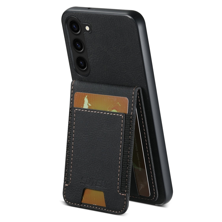 For Samsuny Galaxy S22+ 5G Suteni H03 Litchi Leather Card Bag Stand Back Phone Case(Black)